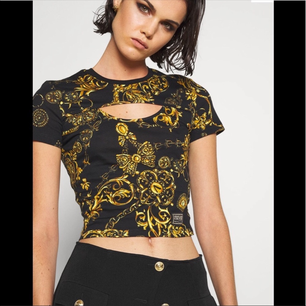 Versace Regalia Borque-Print Cutout T-Shirt